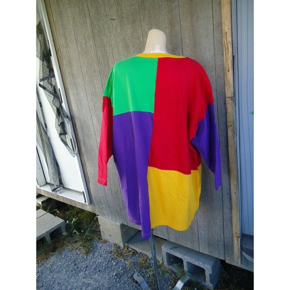 NOS Vtg 80s Shirt Colorblock Red Green Purple One Size 100% Cotton - Picture 4 of 10